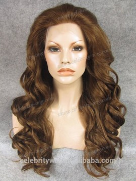 Long water wavy Sunset Brown hair silk lace front wig synthetic hair