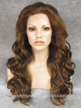Long water wavy Sunset Brown hair silk lace front wig synthetic hair