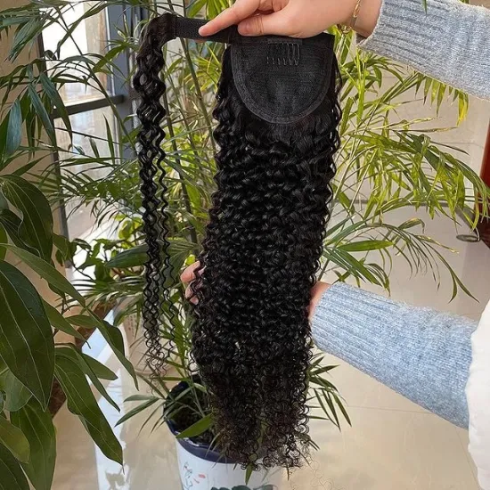 Brazilian Kinky Curly Straight Human Hair Drawstring Ponytail Clip In Hair Extensions Natural Color Puff Ponytail Products