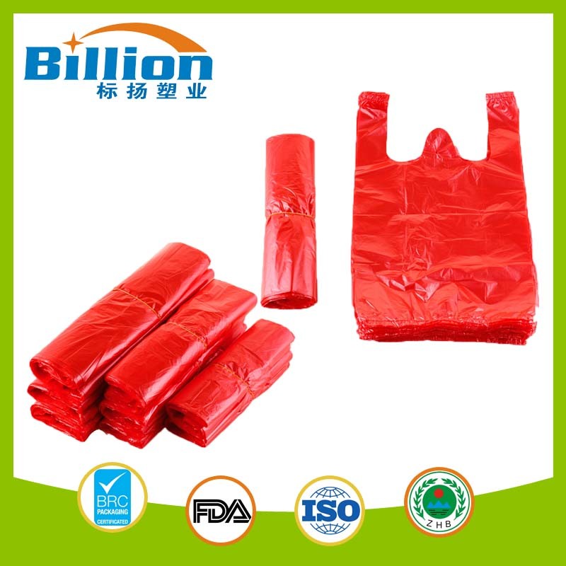 7" Red Color Vest Shopping Carrier Plastic Bags