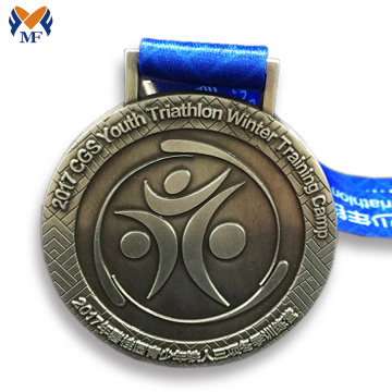 Metal award triathlon finisher medals