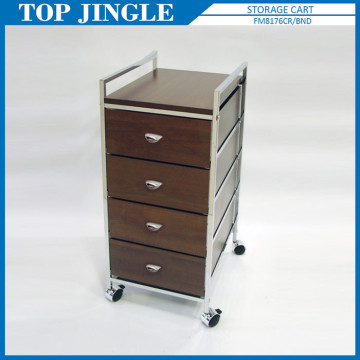 Useful 4-tier Mdf Wood Color Trolley With Drawers