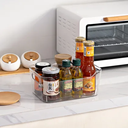 Home kitchen transparent plastic storage box with handle
