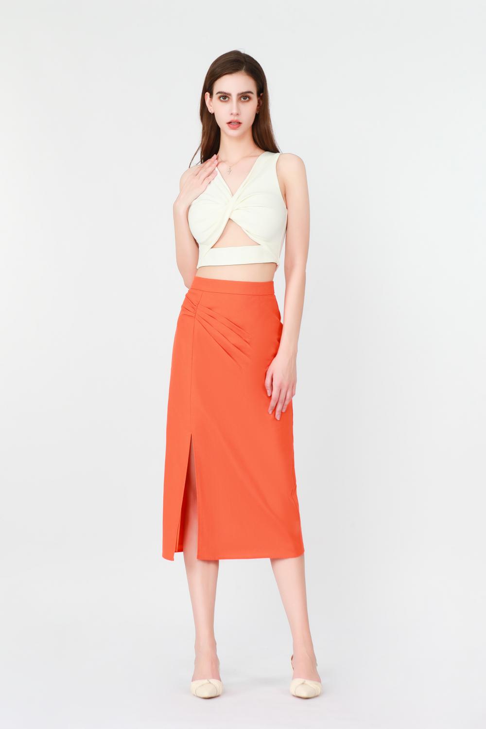 Pleated Pencil Skirt with a Side Slit