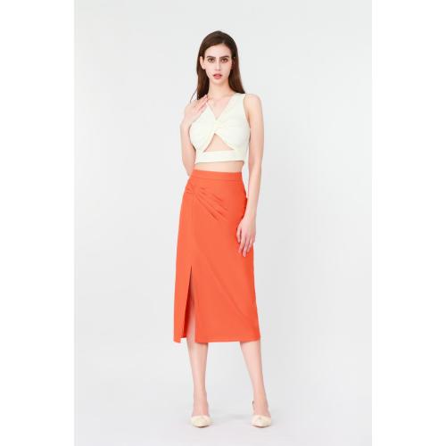 Pleated Pencil Skirt with a Side Slit