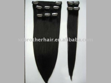 Superior quality wavy black clip in human hair extensions