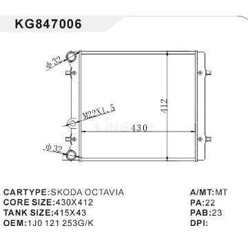 auto radiator car:SKODA OCTAVIA OEM:1 J0 121 253G/K