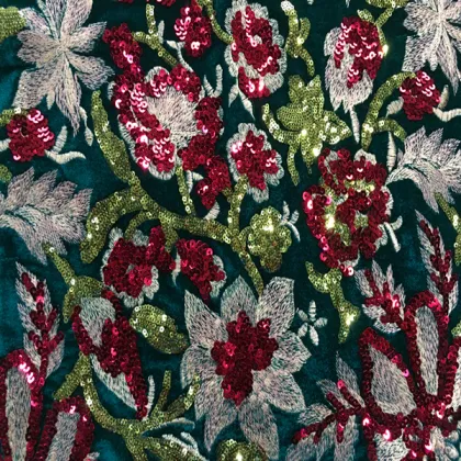 Colorful Flower Sequin Velvet Embroidery Fabric