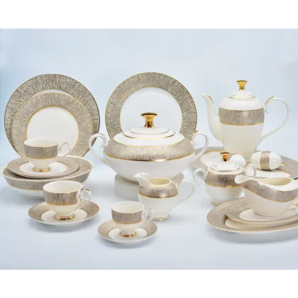 98 Pcs Dubai Royal Tableware Golden Porcelain Luxury Dinner Set - Bone China Dinner Set