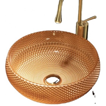Wholesale Crystal Colorful Art Hand Wash Countertop Bathroom Sink Tempered Glass Basin
