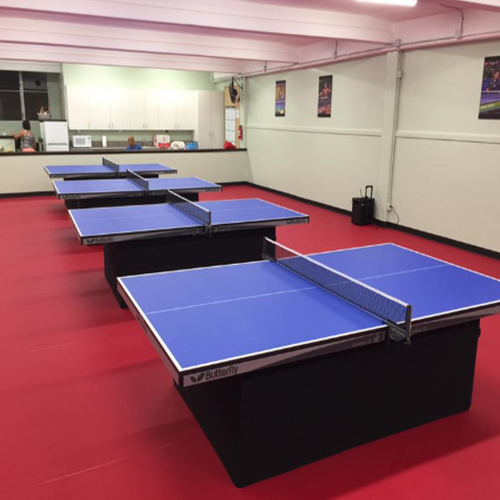 piso de cor azul para quadra de tênis de mesa coberta