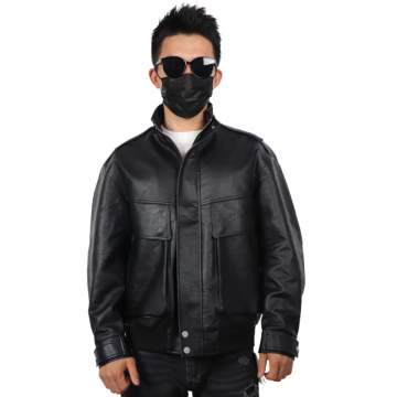 2022 Men's Black Bomber Leather Jacket for Autumn