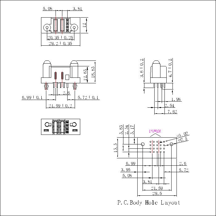 PSPF5.08S-0204G0G0AEX 5.08MM 2P Power+4P Signal Female Straight Dip Power Connector