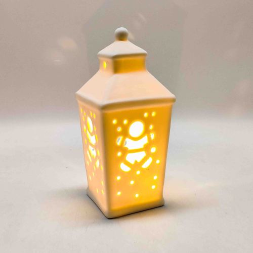 Lanterna de vela de cerâmica boneco de neve