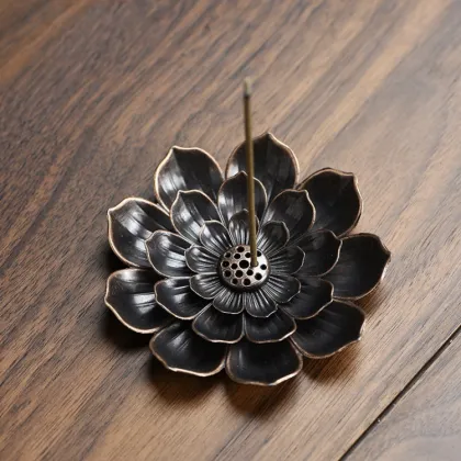 Brass Lotus Incense Burner - Metal Brown Scented Stick Holder