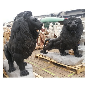 Black Marble Lion Statue for Front Door Garden Decoration