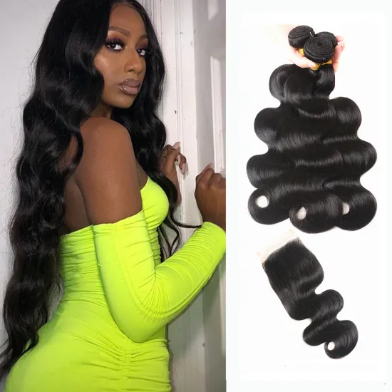 Double drawn Peruvian virgin hair  body wave  3bundles with closure  natural color human hair extensions 10A grades