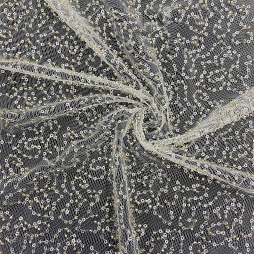 Elegant Line Design Of Beads Sequins Embroidery Fabric