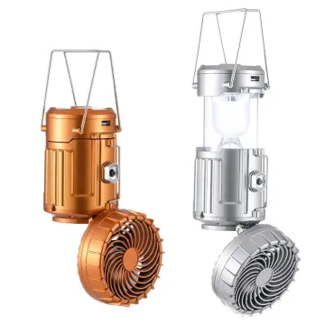 Portable Rechargeable LED Camp Light with Solar Charging and Fan