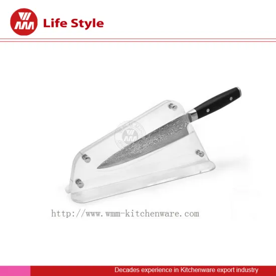 8" Damascus knife with acrylic knife block