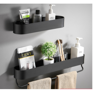 Black Bathroom Shelf 30/40/50 cm Kitchen Wall Shelves Shower Basket Storage Rack Towel Bar Robe Hooks Bathroom Accessories