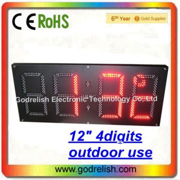 High 12" brightness 4digital outdoor led clock time and temperature sign led clock