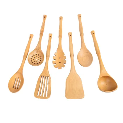 Natural Wood Kitchen Utensil Set: Wooden Culinary Tools for Cooking