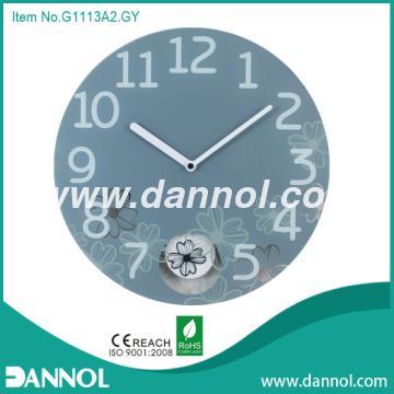 13” Decorative Glass Pendulum Wall Clock,Grey