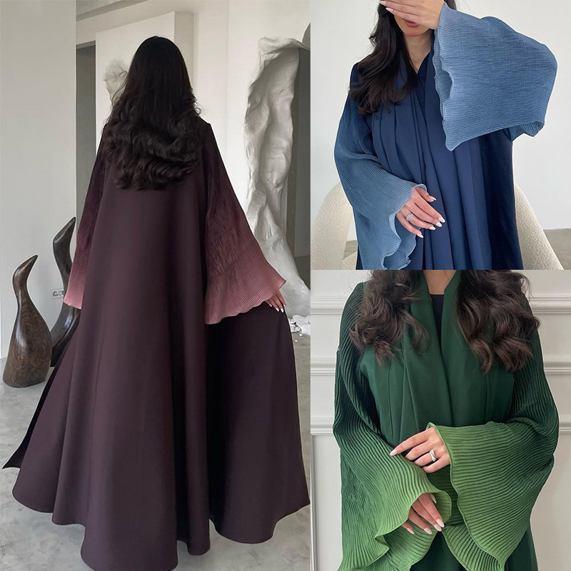 Gradient Chiffon Pleated Sleeve Abaya