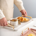 Serving Tray Luxury Serving Platter Ceramic Tray with Grips Gold Handles for Restaurant Hotel Home Use