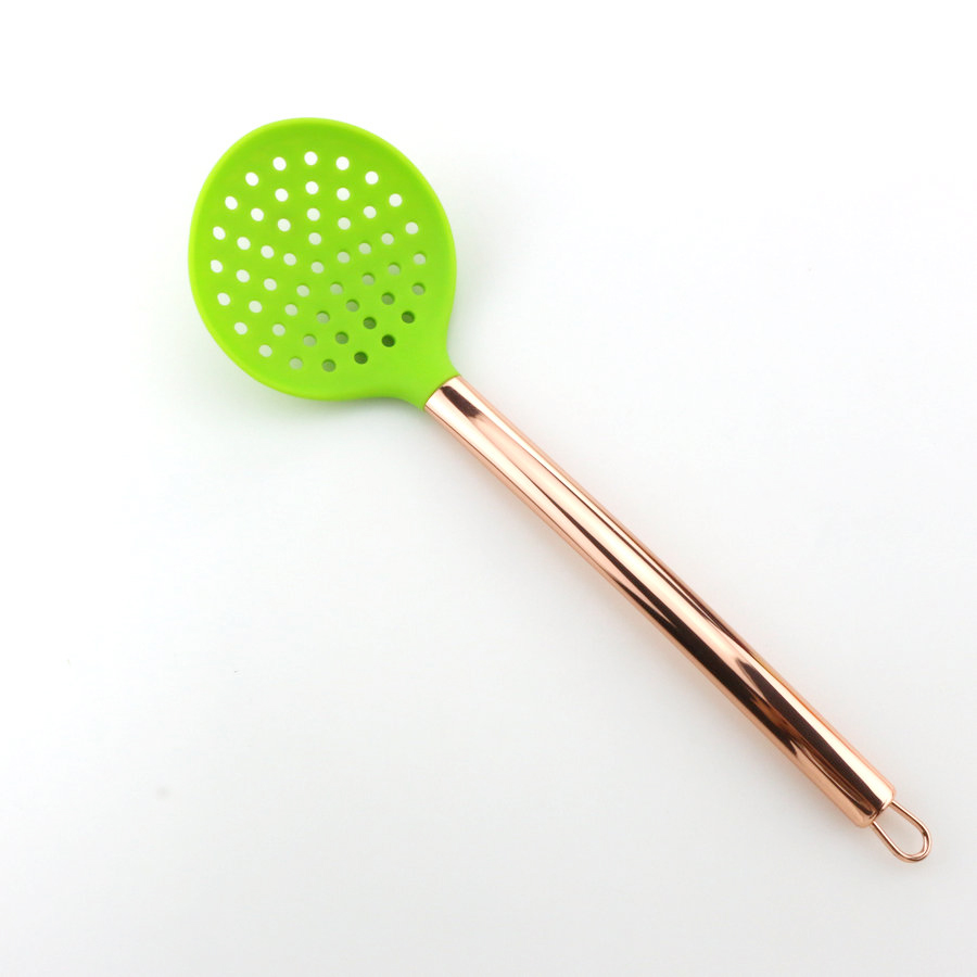 Skimmer de cocina de silicona chapado en oro rosa de acero inoxidable