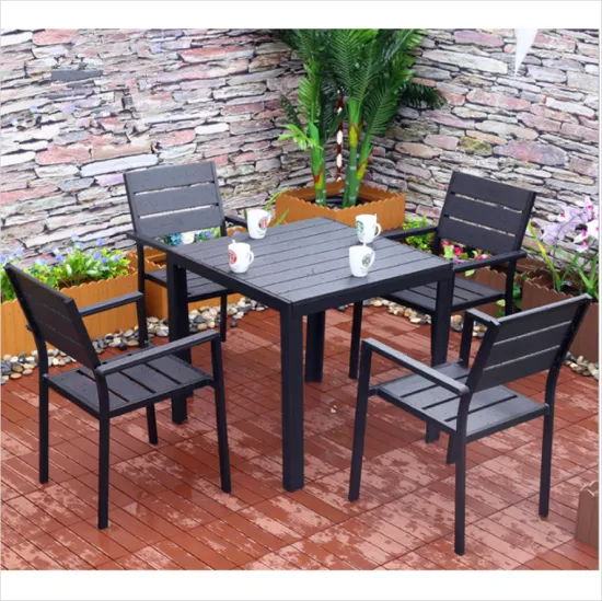 Storable Outdoor Hotel Cafeteria Plastic Wood Dining Furniture Designs for Patio and Garden