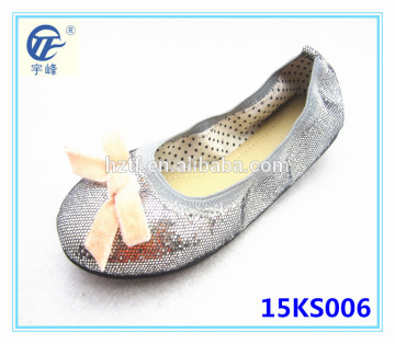 Bling bilng glitter children flat shoes with velour bow