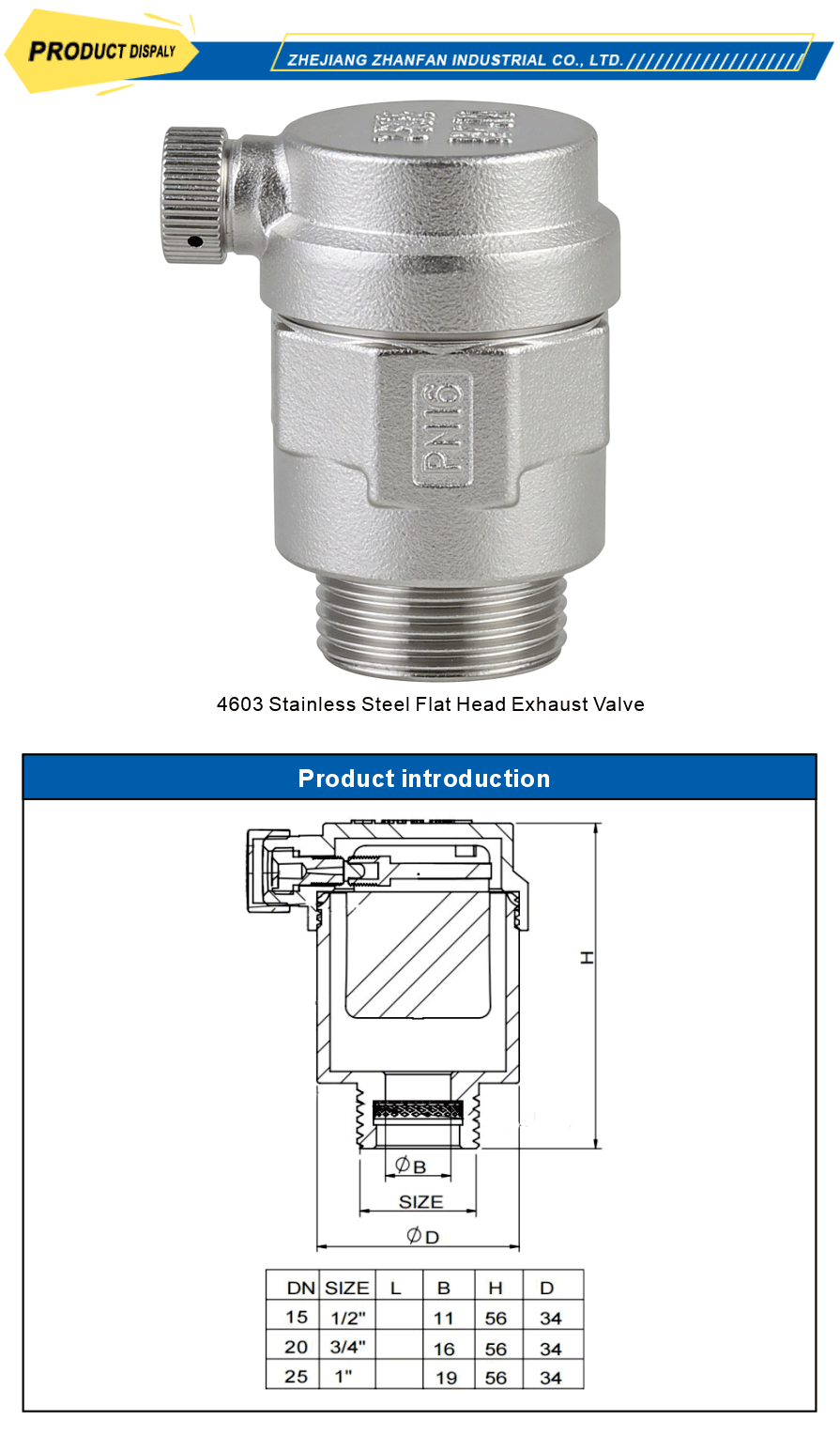 Stainless steel flat head valve