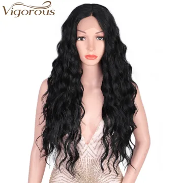 Vigorous Lace Front Wigs 26" Long Wavy Synthetic Wigs for Black Women 150% Density Deep Wave Middle Part Wigs(Natural Black)