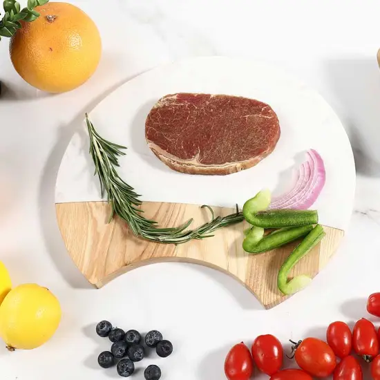 Solid Acacia Wood Cutting Board with Marble Splicing: Perfect for Cutting Meat, Bread, and Fruits