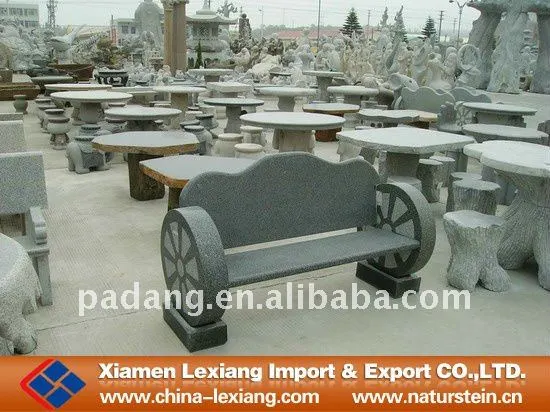 Dark wheel stone bench