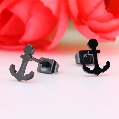 Tiny gold plated anchor stud earrings
