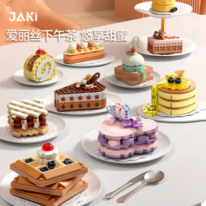 JK5618-28 JAKI Alice Afternoon Tea Heart Cake Dessert Model Building Blocks: Creative Children's Decorating Toy