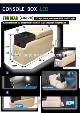 2015 Hot Sell NEW Wood Car Universal Console Box Armrest Box with Artificial Leather with LED not ABS