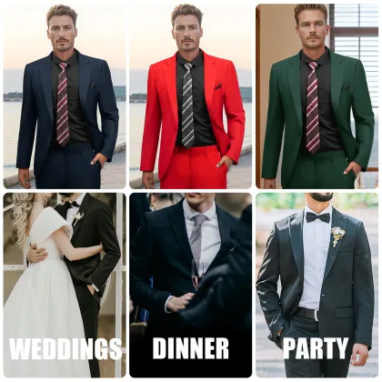 WYWK 2 Piece Men's Suit Wedding Party-Dark Red-S