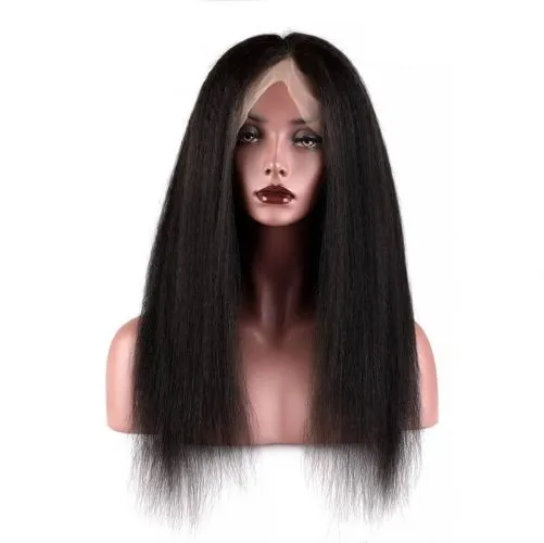 Pre-Plucked 360 Yaki Kinky Straight Frontal Lace Wigs for Black Women Human Hair