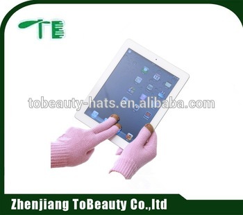 pink knitted acrylic gloves with touch screen function