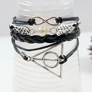 Original designs Harry potter infinity bracelet movie jewelry angel wings vintage silver triangle handmade bracelet wholesale