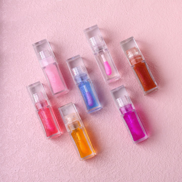 Customizable Color-Changing Brush Lip Gloss - Rich Luminous Oil, Transparent Square Tube