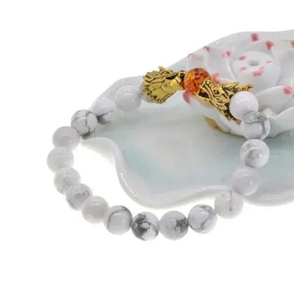 Women Dragon Head 8MM Beads Howlite Bracelet