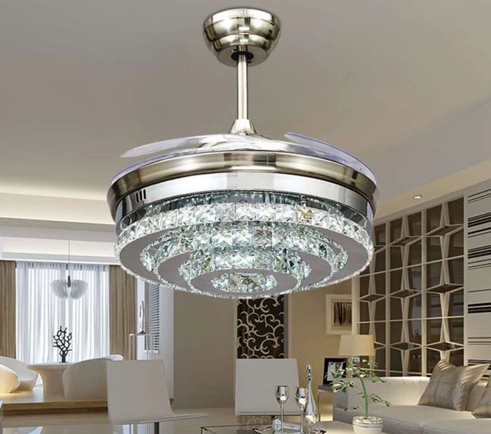 Retractable ceiling fan made of crystal with light