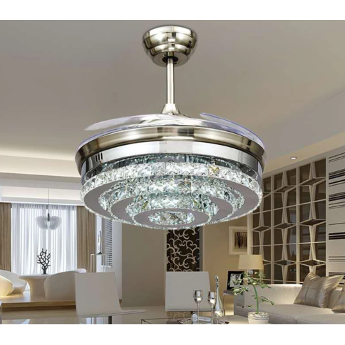 Retractable ceiling fan made of crystal with light