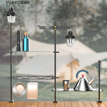 Multifunction Folding Tableware Storage Rack with Lamp Stand for Outdoor Camping Barbecue