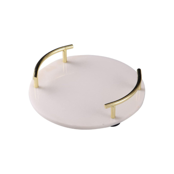 9.8 Inch Dessert Exhibition Tray with Metal Gold Marble Dinner Plate Shelf for Cafeteria Service
